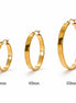 Créoles fil plat doré • Boucles d'oreilles anneaux minimalistes • Trois tailles : 30 mm, 40 mm et 50 mm • Bijou moderne pour femme