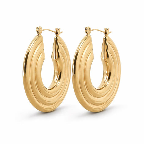 Créoles Disque doré • Grandes Boucles d'oreilles anneaux géométrique rond plat • Bijou moderne pour femme