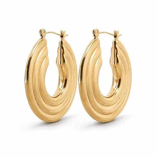 Créoles Disque doré • Grandes Boucles d'oreilles anneaux géométrique rond plat • Bijou moderne pour femme