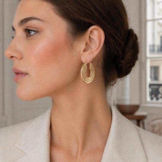 Créoles Disque doré • Grandes Boucles d'oreilles anneaux géométrique rond plat • Bijou moderne pour femme