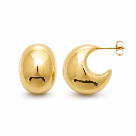 Grandes créoles épaisses dorées • Boucles d'oreilles anneaux demi-arrondis ouverts • Bijou contemporain pour femme