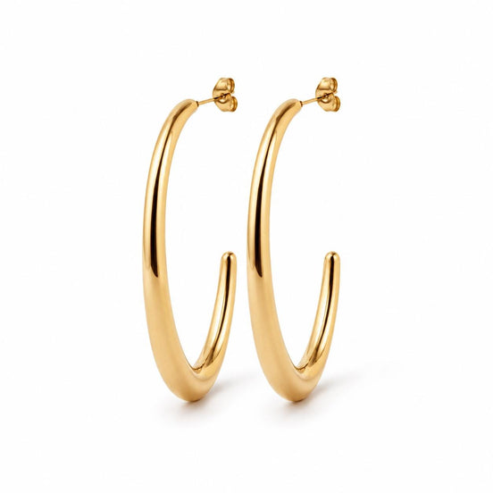 Grandes créoles ovales • Doré Or Fin 18K • Elégantes Boucles d'oreilles anneaux ouverts • Bijou moderne pour femme