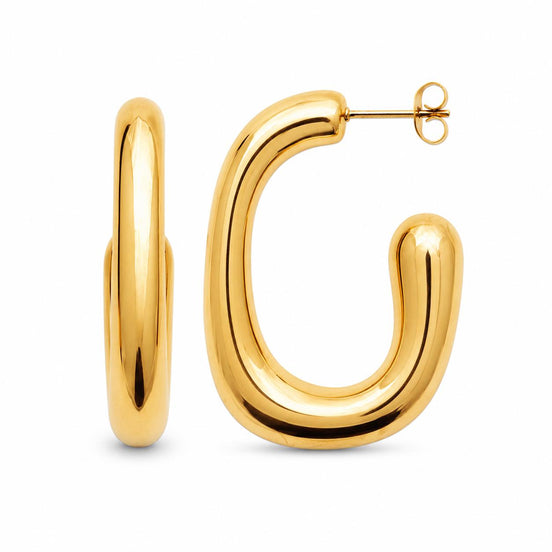 Créoles carré épaisses • Doré Or Fin 18K • Boucles d'oreilles anneaux ouverts • Bijou élégant pour femme