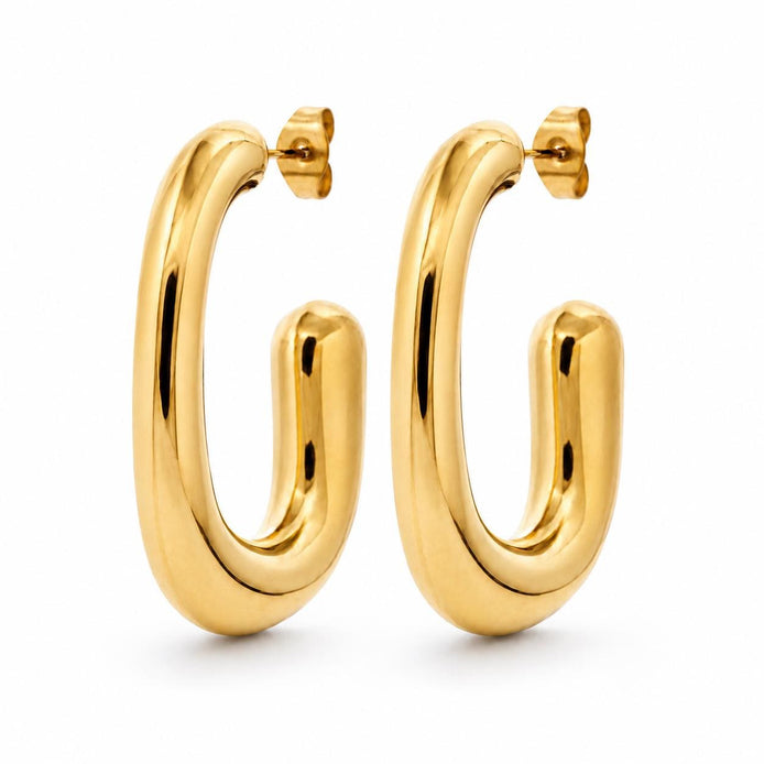 Créoles carré épaisses • Doré Or Fin 18K • Boucles d'oreilles anneaux ouverts • Bijou élégant pour femme