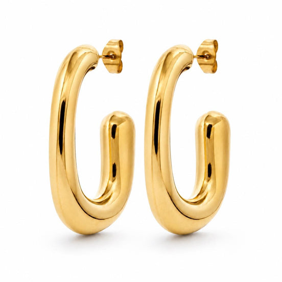 Créoles carré épaisses • Doré Or Fin 18K • Boucles d'oreilles anneaux ouverts • Bijou élégant pour femme