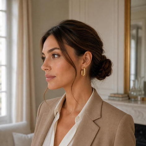 Créoles carré épaisses • Doré Or Fin 18K • Boucles d'oreilles anneaux ouverts • Bijou élégant pour femme