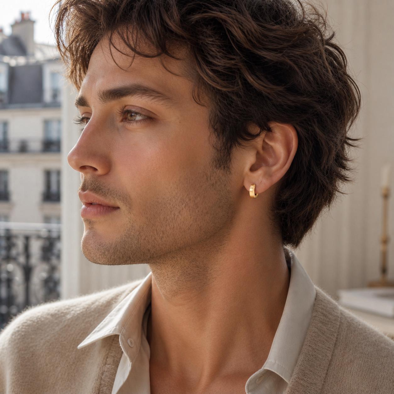 Petites créoles épaisses • Doré Or Fin 18K • Boucles d'oreilles anneaux finition satinée • Bijou moderne unisexe