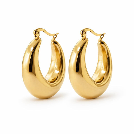 Créoles chunky croissant • Doré Or Fin 18K • Boucles d'oreilles grand anneaux épais • Bijou contemporain pour femme