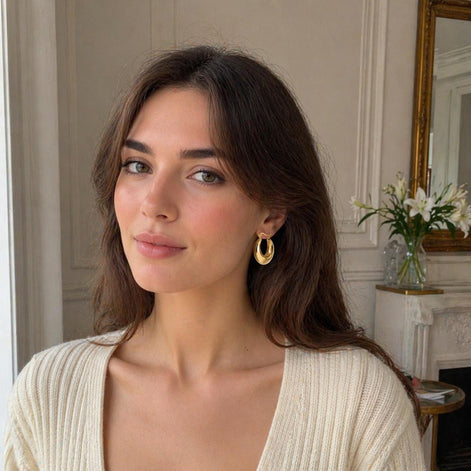 Créoles chunky croissant plaqué Or • Boucles d'oreilles grand anneaux épais • Bijou contemporain pour femme