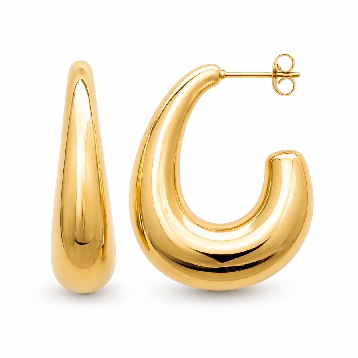 Grandes créoles Ovales épaisses dorées • Boucles d'oreilles anneaux demi-arrondis ouverts • Bijou contemporain pour femme