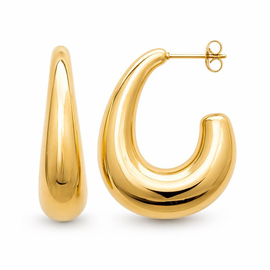 Grandes créoles Ovales épaisses dorées • Boucles d'oreilles anneaux demi-arrondis ouverts • Bijou contemporain pour femme
