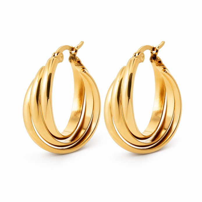 Créoles triple fils croisés plaqué or • Boucles épaisses croisées • Anneaux d'oreilles modernes pour femme