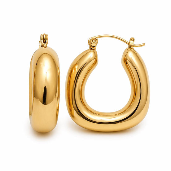 Créoles carré arrondi plaqué Or • Boucles d'oreilles anneaux épais • Bijou contemporain pour femme