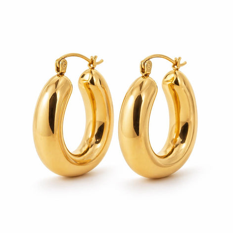 Créoles carré arrondi plaqué Or • Boucles d'oreilles anneaux épais • Bijou contemporain pour femme