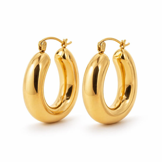 Créoles carré arrondi plaqué Or • Boucles d'oreilles anneaux épais • Bijou contemporain pour femme