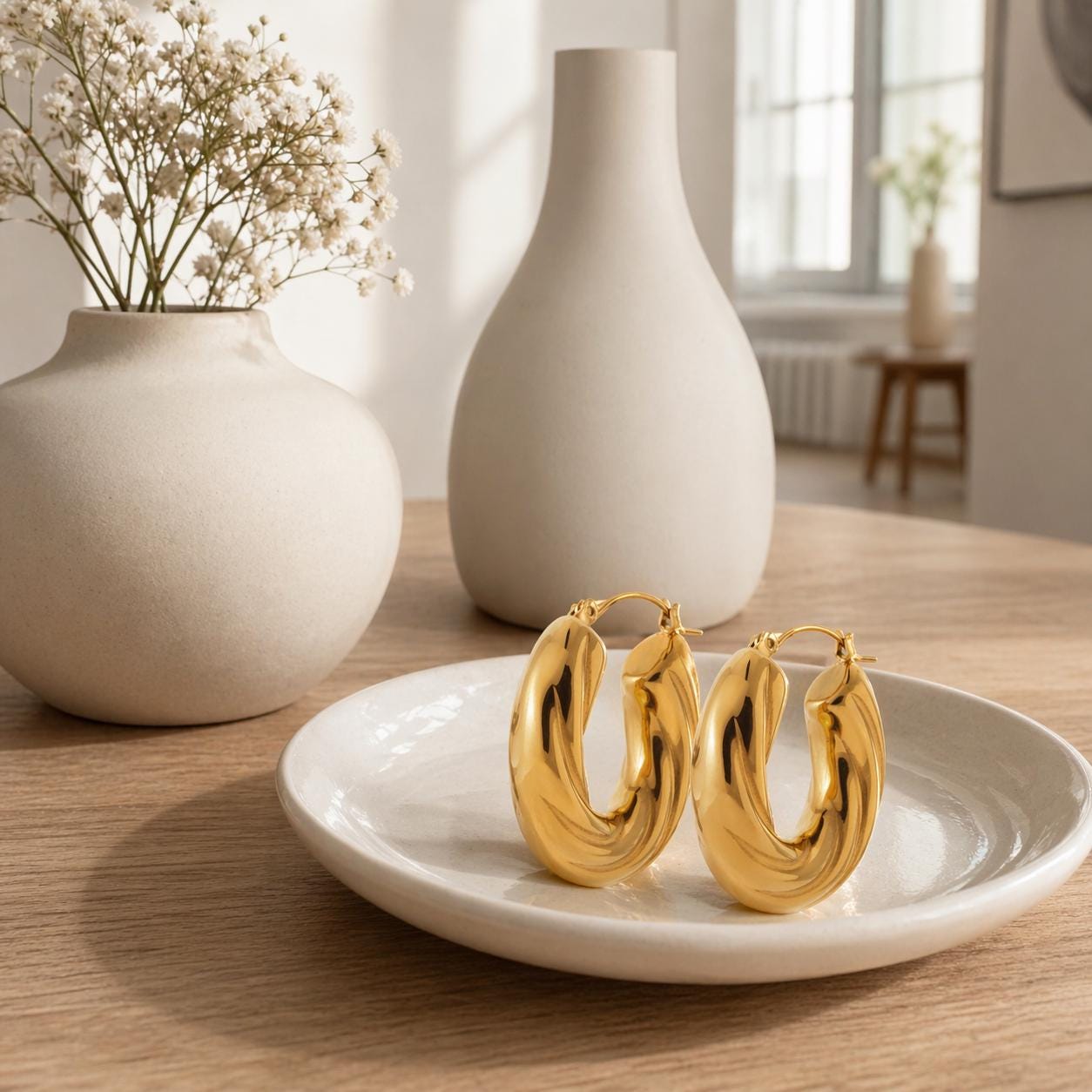 grosses créoles torsadées • Doré Or Fin 18K • Boucles épaisses croisées • Anneaux d'oreilles modernes pour femme