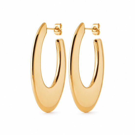 Grandes créoles ovales plates • Doré Or Fin 18K • Boucles d'oreilles anneaux ouverts • Bijou contemporain pour femme
