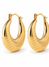 Créoles striées • Doré Or Fin 18K • Boucles épaisses en forme de croissant • Anneaux d'oreilles pour femme