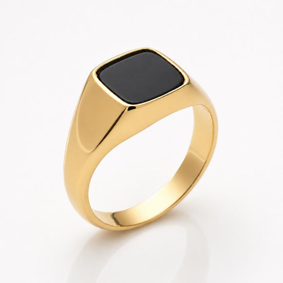 Bague chevalière onyx noir • Anneau pierre carré or et argent 925 • Bijou unisexe minimaliste élégant