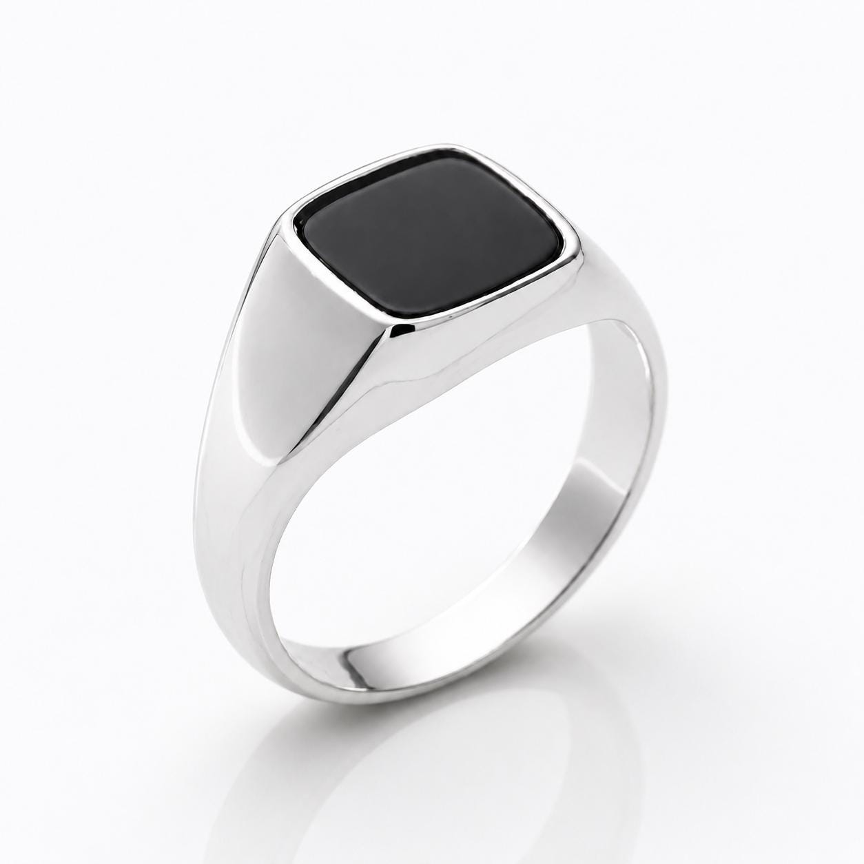 Bague chevalière onyx noir • Argent 925 • Anneau pierre carré • Bijou unisexe minimaliste élégant