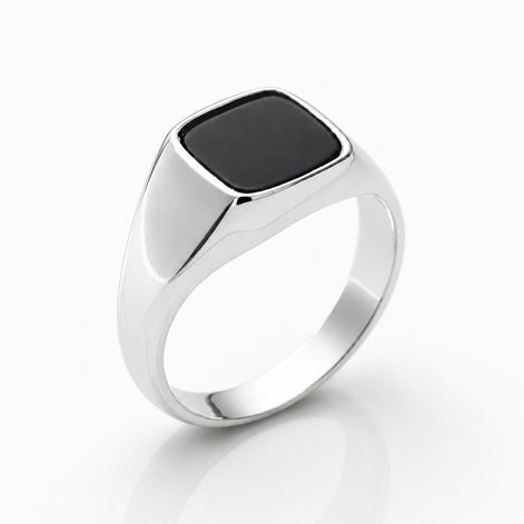 Bague chevalière onyx noir • Argent 925 • Anneau pierre carré • Bijou unisexe minimaliste élégant