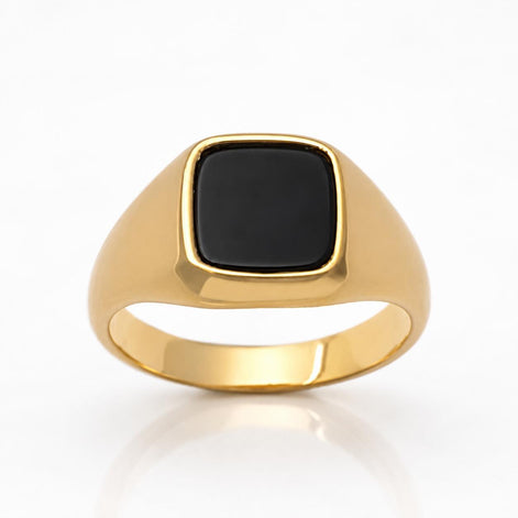 Bague chevalière onyx noir • Argent 925 • Anneau pierre carré • Bijou unisexe minimaliste élégant