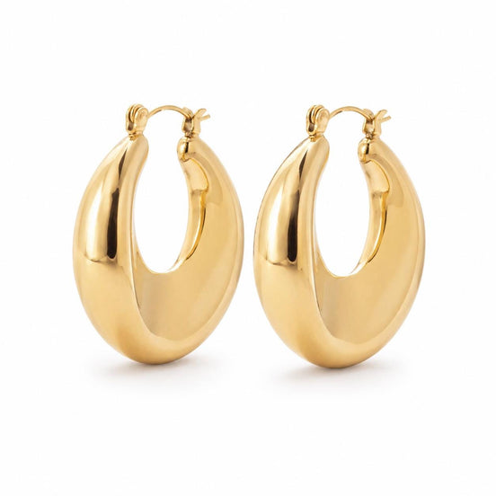 Grandes créoles incurvées • Doré Or Fin 18K • Boucles d'oreilles anneaux à disques épais • Cadeau minimaliste et original pour elle