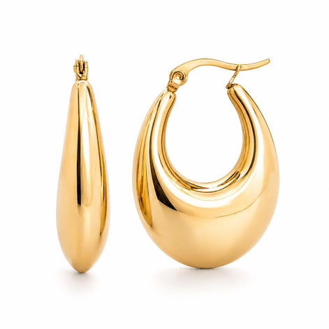 Créoles forme de goutte • Doré Or Fin 18K • Créoles demi-lune allongée • Cadeau moderne pour femme