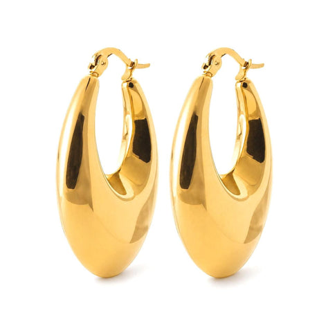 Créoles forme de goutte • Doré Or Fin 18K • Créoles demi-lune allongée • Cadeau moderne pour femme