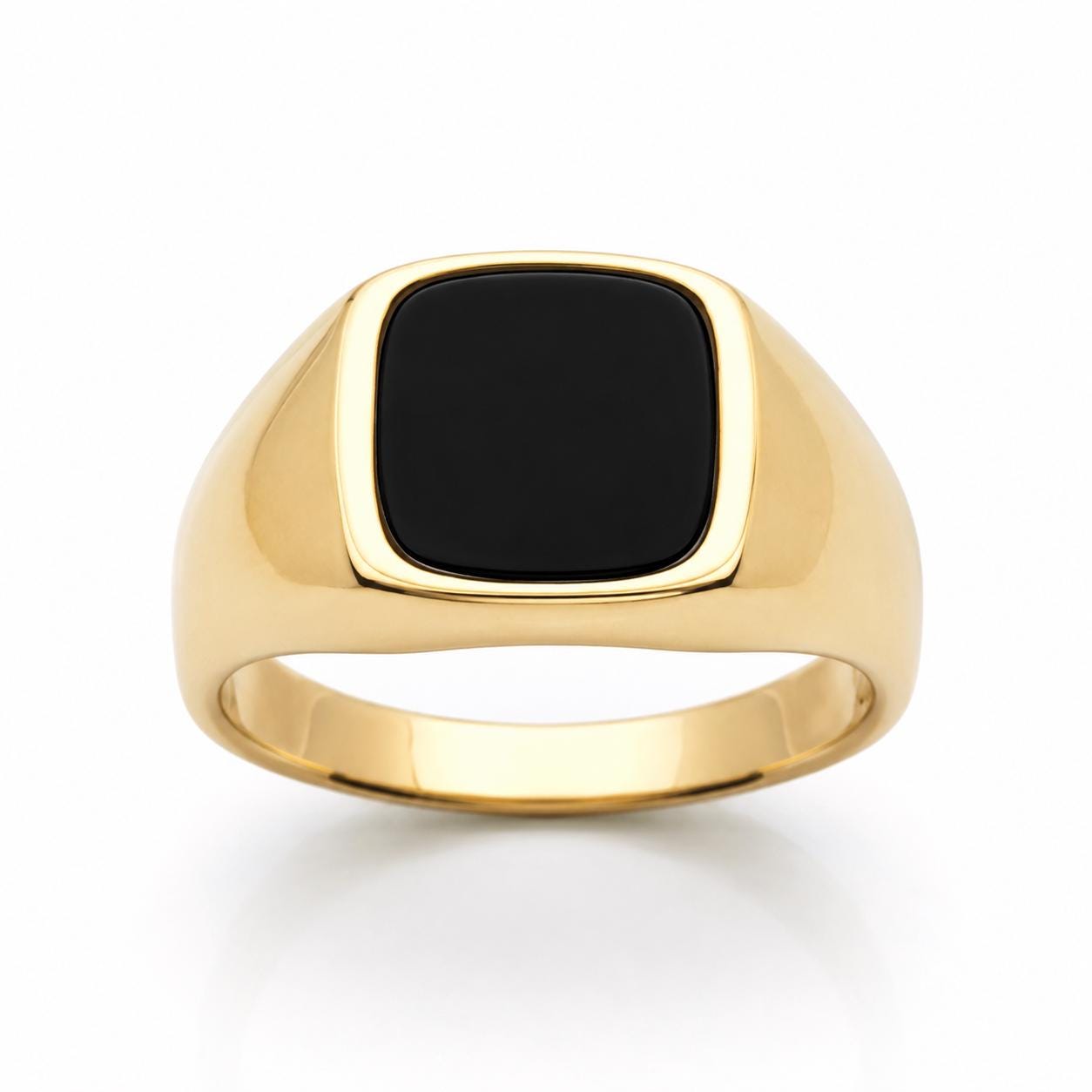 Chevalière onyx noir • Plaqué Or 18K • Bague homme moderne • Anneau pierre carré noire • bijoux unisexe