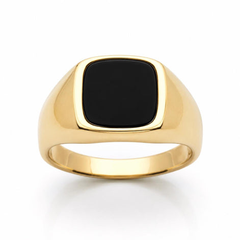Chevalière onyx noir • Plaqué Or 18K • Bague homme moderne • Anneau pierre carré noire • bijoux unisexe