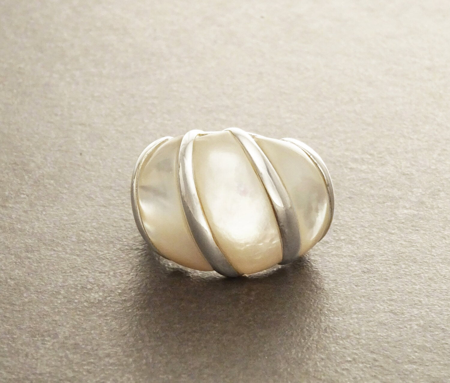 White Domed Ring, Sterling Silver, Mother-of-Pearl Shell Ring, Statement jewelry, Wide stone large band ring, Pearl Ring
