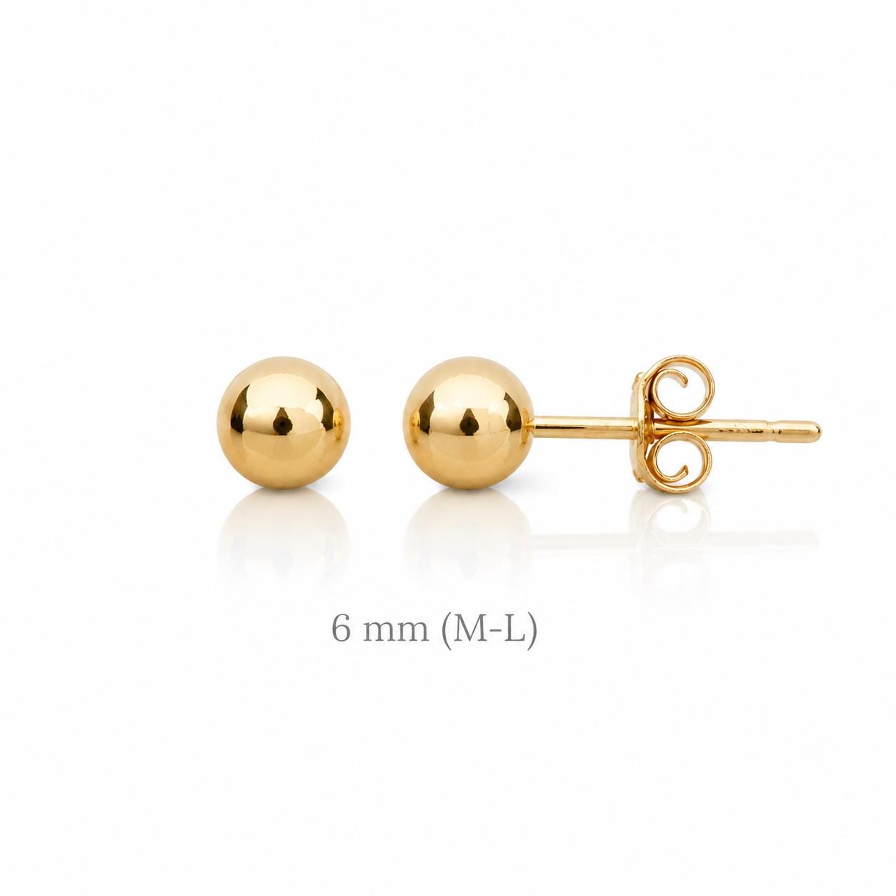 Boucles classiques Boule • Plaqué Or 18K • Clous d'oreilles boules sphère • Huit tailles : 2 mm, 3 mm, 4 mm, 5 mm, 6 mm, 8 mm, 10 mm, 12 mm