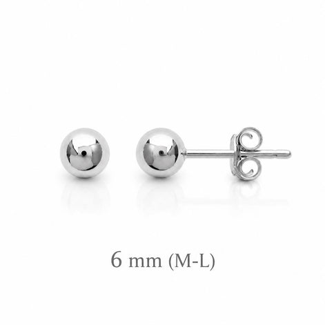 Boucles classiques Boule • Argent 925 • Clous d'oreilles boules sphère • Huit tailles : 2 mm, 3 mm, 4 mm, 5 mm, 6 mm, 8 mm, 10 mm, 12 mm