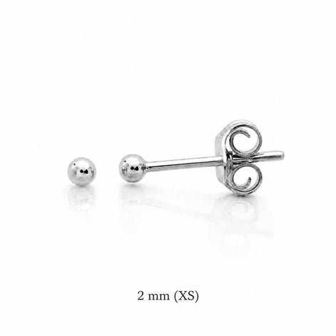 Boucles classiques Boule • Argent 925 • Clous d'oreilles boules sphère • Huit tailles : 2 mm, 3 mm, 4 mm, 5 mm, 6 mm, 8 mm, 10 mm, 12 mm