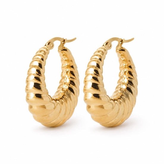 Créoles torsadées • Doré Or Fin 18K • Boucles épaisses en forme de croissant • Anneaux d'oreilles pour femme