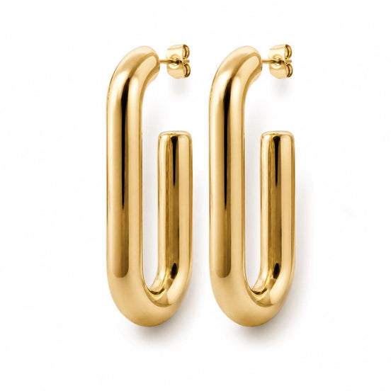 Créoles rectangle ouvertes • Doré Or Fin 18K • Boucles d'oreilles anneaux forme de U • Bijou contemporain pour femme