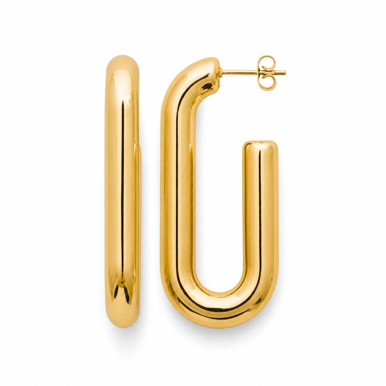 Créoles rectangle ouvertes • Doré Or Fin 18K • Boucles d'oreilles anneaux forme de U • Bijou contemporain pour femme