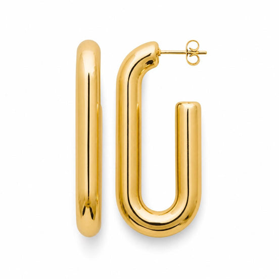 Créoles rectangle ouvertes • Doré Or Fin 18K • Boucles d'oreilles anneaux forme de U • Bijou contemporain pour femme