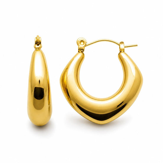 Créoles losange arrondi • Doré Or Fin 18K • Boucles d'oreilles anneaux épais • Bijou contemporain pour femme