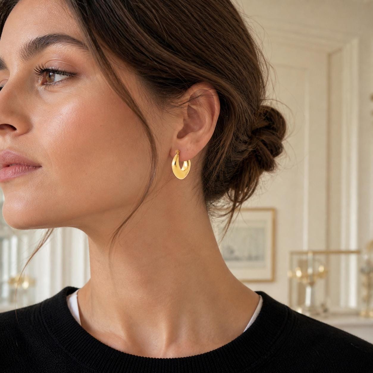 Créoles losange arrondi • Doré Or Fin 18K • Boucles d'oreilles anneaux épais • Bijou contemporain pour femme
