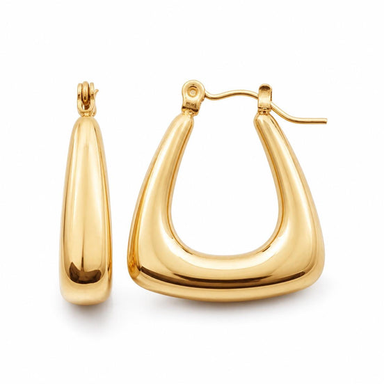 Créoles triangle arrondi • Doré Or Fin 18K • Boucles d'oreilles anneaux épais • Bijou contemporain pour femme