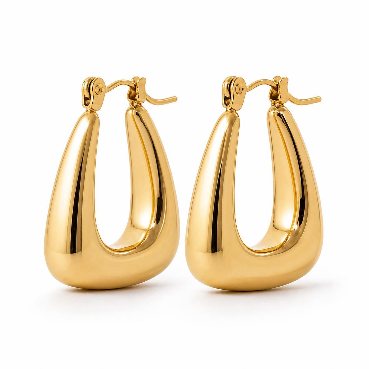Créoles triangle arrondi • Doré Or Fin 18K • Boucles d'oreilles anneaux épais • Bijou contemporain pour femme