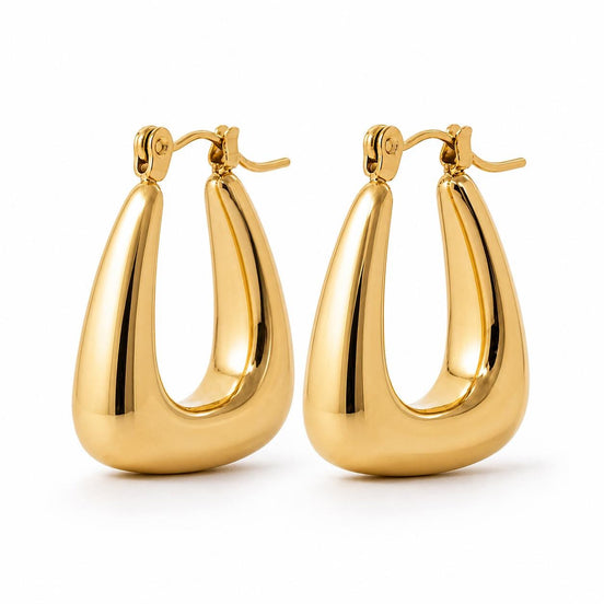 Créoles triangle arrondi • Doré Or Fin 18K • Boucles d'oreilles anneaux épais • Bijou contemporain pour femme