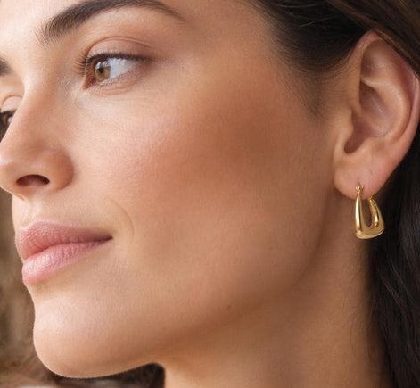 Créoles triangle arrondi • Doré Or Fin 18K • Boucles d'oreilles anneaux épais • Bijou contemporain pour femme