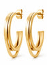 Créoles triple fils oval • Doré Or Fin 18K • Boucles d'oreilles anneaux trois lignes ouvertes • Bijou moderne pour femme