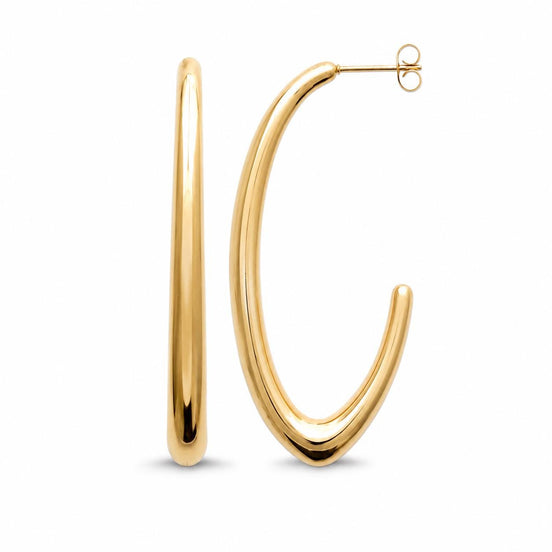 Grandes créoles ovales • Doré Or Fin 18K • Elégantes Boucles d'oreilles anneaux ouverts • Bijou moderne pour femme
