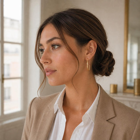 Grandes créoles ovales • Doré Or Fin 18K • Elégantes Boucles d'oreilles anneaux ouverts • Bijou moderne pour femme