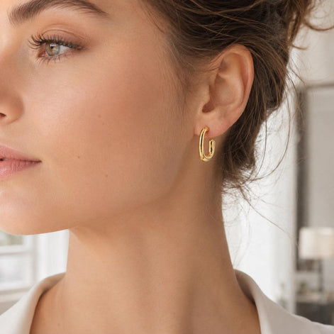 Créoles carré épaisses • Doré Or Fin 18K • Boucles d'oreilles anneaux ouverts • Bijou élégant pour femme