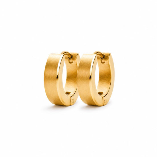 Petites créoles épaisses • Doré Or Fin 18K • Boucles d'oreilles anneaux finition satinée • Bijou moderne unisexe